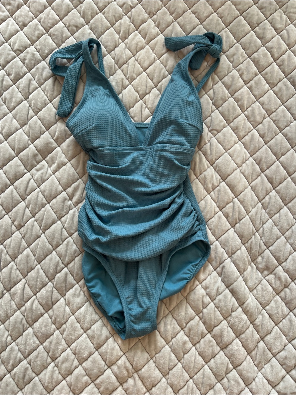 Ellen Tracy Teal Blue Kids One-Piece Swimsuit with Tie Straps